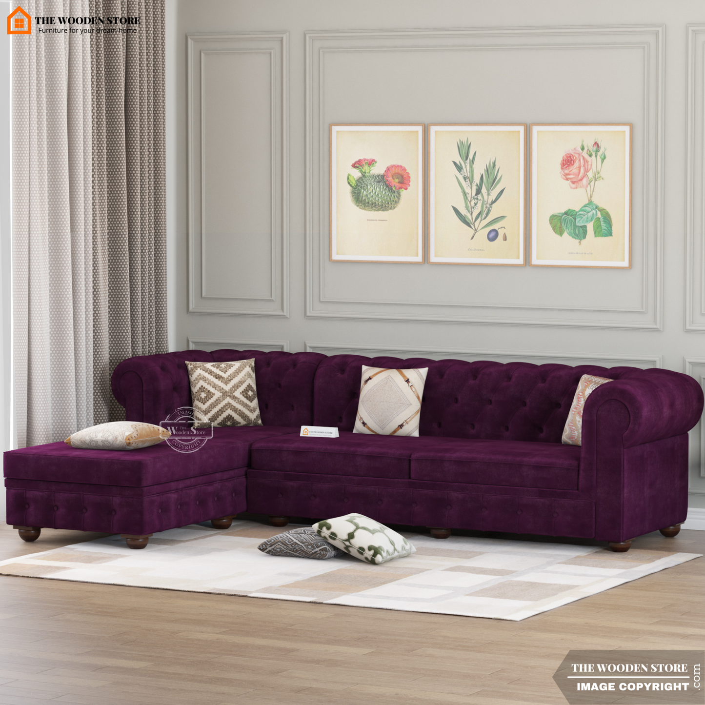 Ronin L - Shape Left Aligned Corner Sofa (Wine Berry)