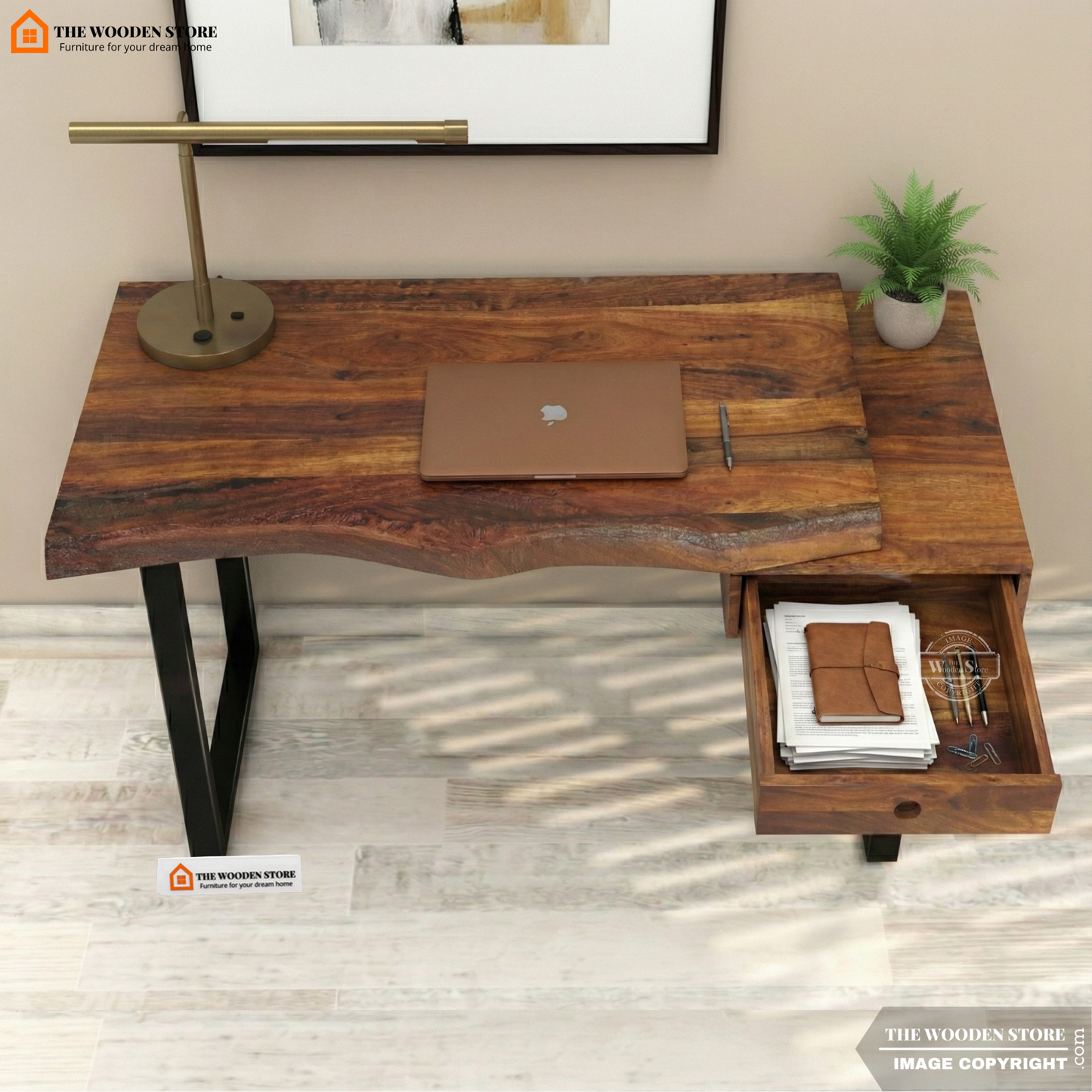 Wave Live-Edge Study Table (Honey Finish)