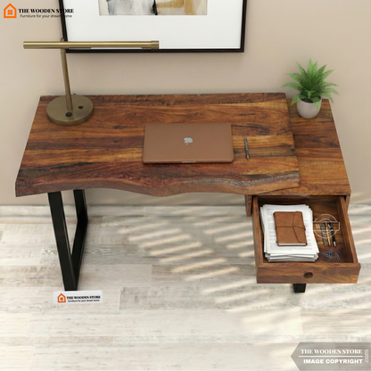 Wave Live-Edge Study Table (Honey Finish)