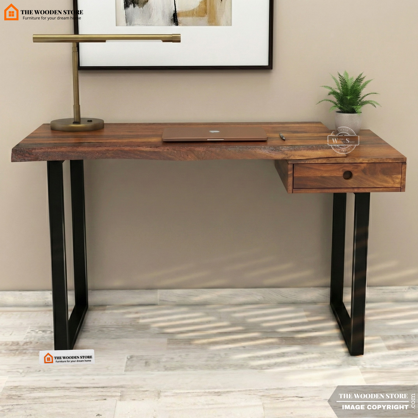Wave Live-Edge Study Table (Honey Finish)