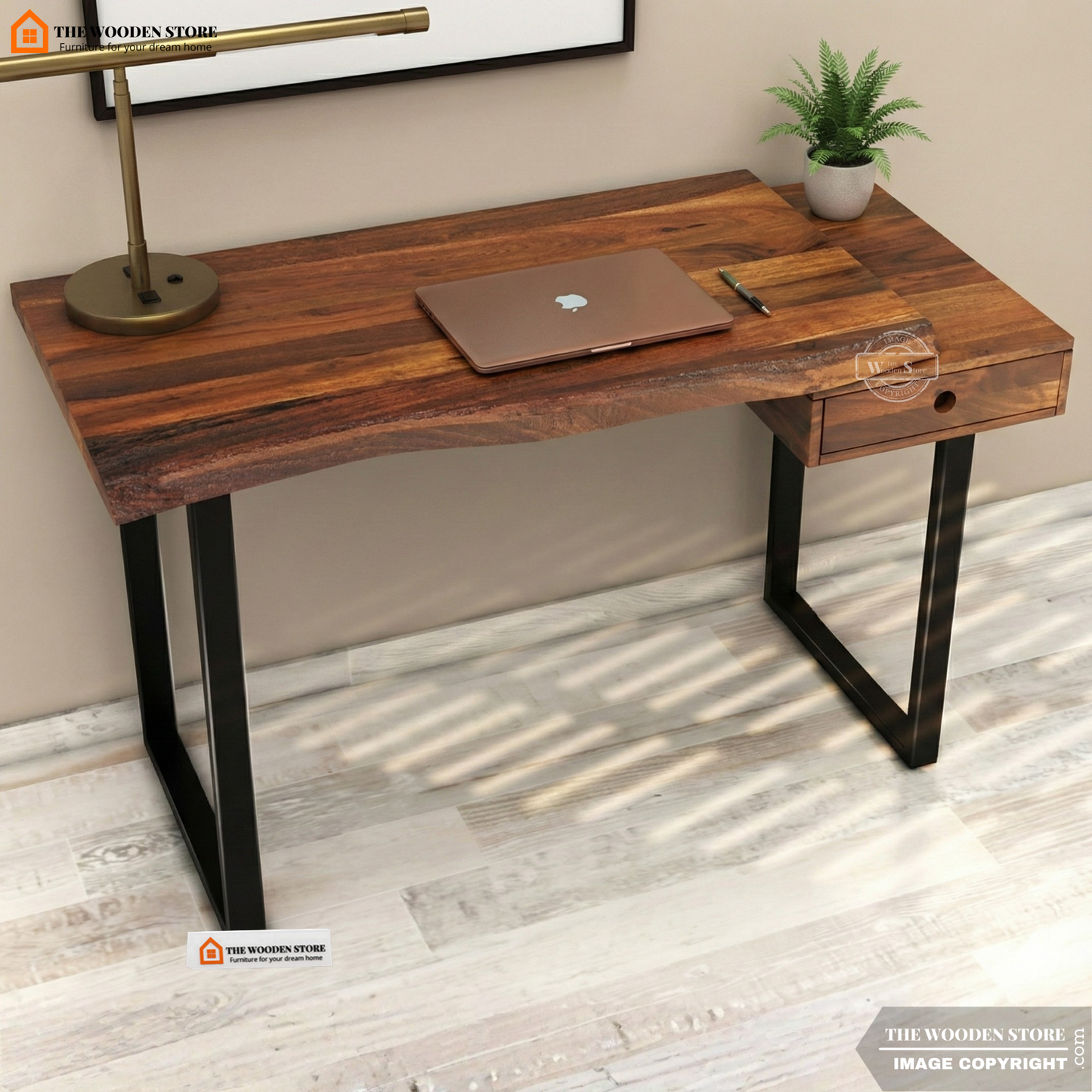 Wave Live-Edge Study Table (Honey Finish)