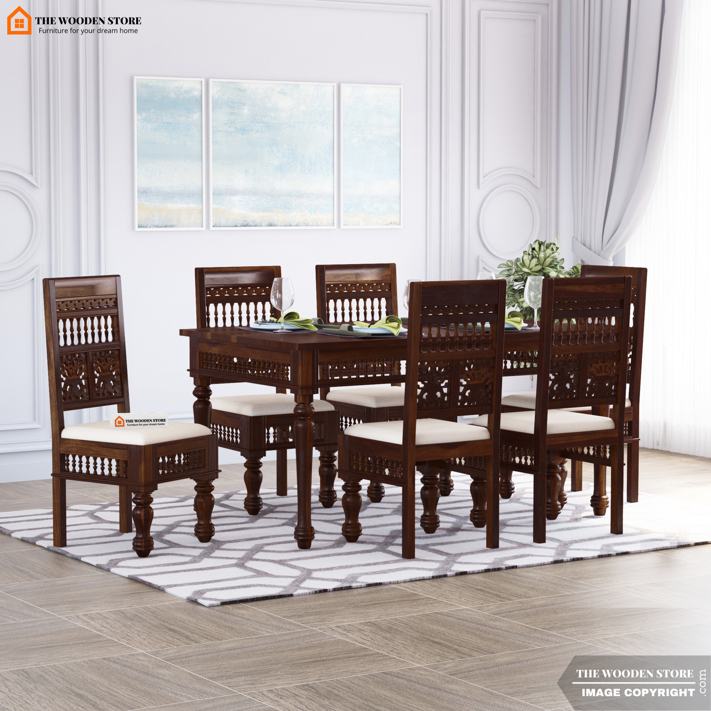 Ekatra 6 Seater Dining Set (Walnut Finish)