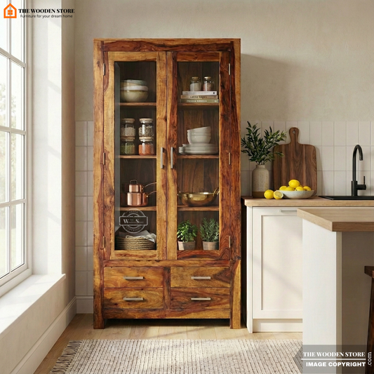 Pluto Double Door Crockery Unit (Teak Finish)