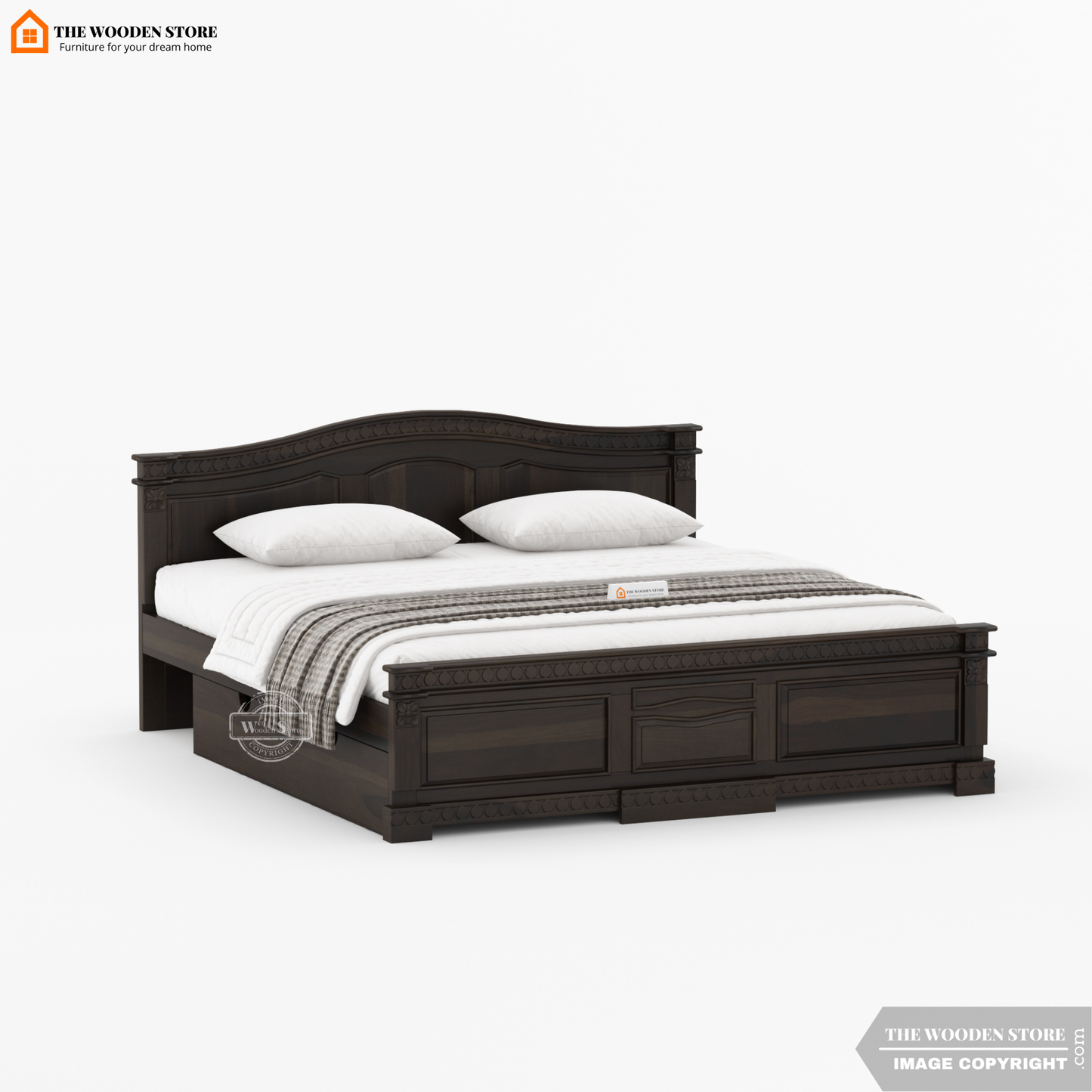 George Bed with Drawer Storage (King Size, Walnut Finish)