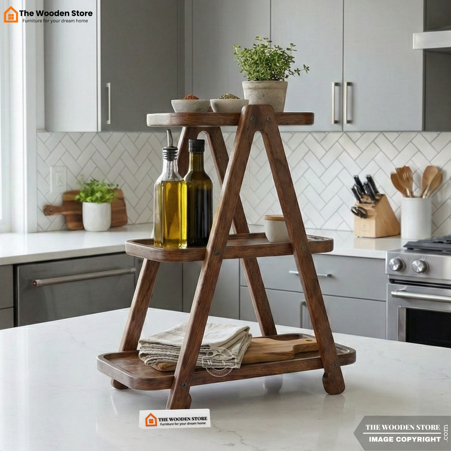 Stowe 3 Tier Solid Wood Kitchen Rack (Honey Finish)