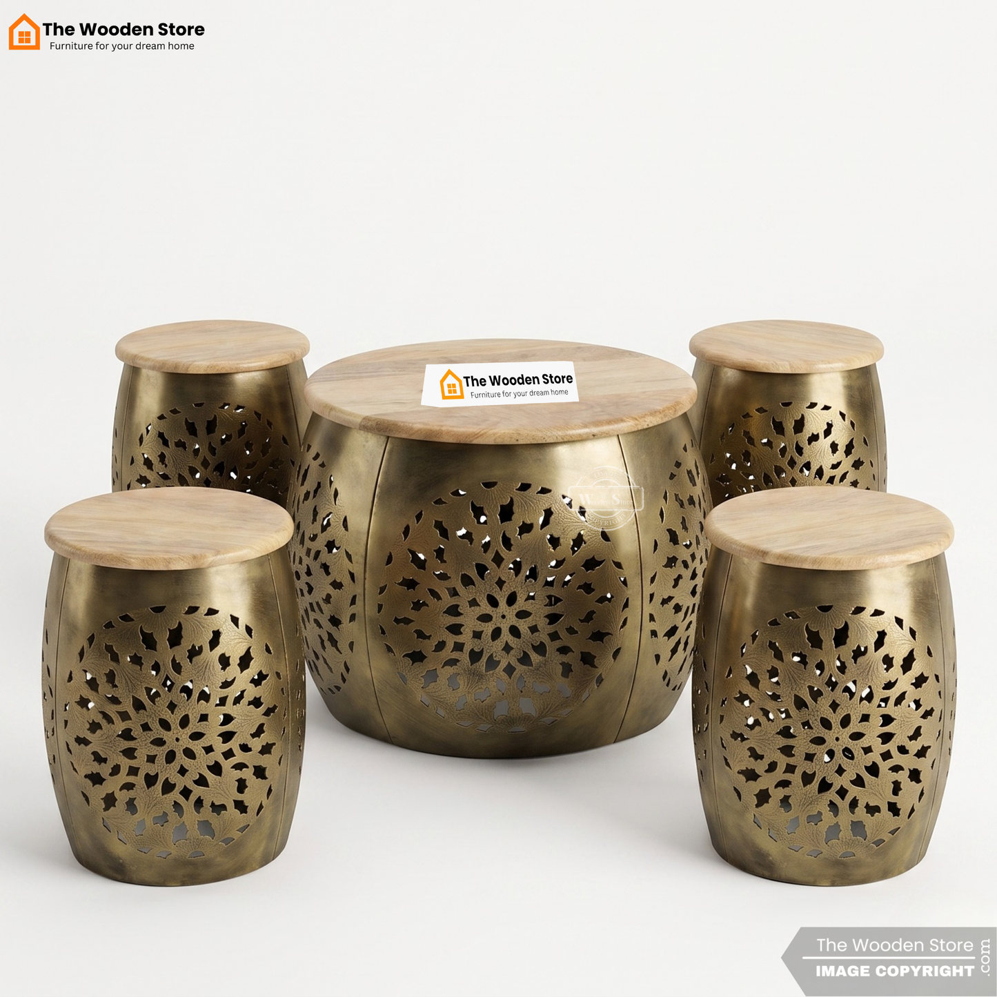 Arab Metal Coffee Table Set of 5 (Natural Finish)