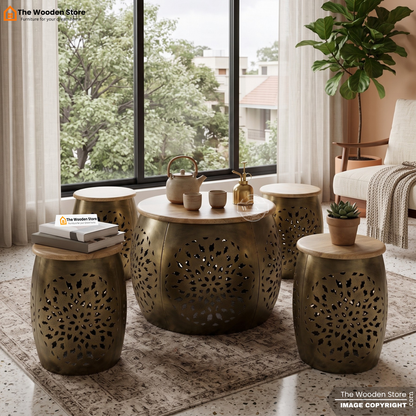Arab Metal Coffee Table Set of 5 (Natural Finish)