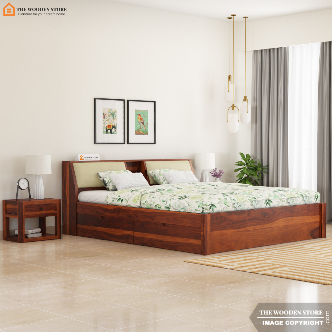 Walker Bed with Drawer Storage (King Size, Honey Finish)