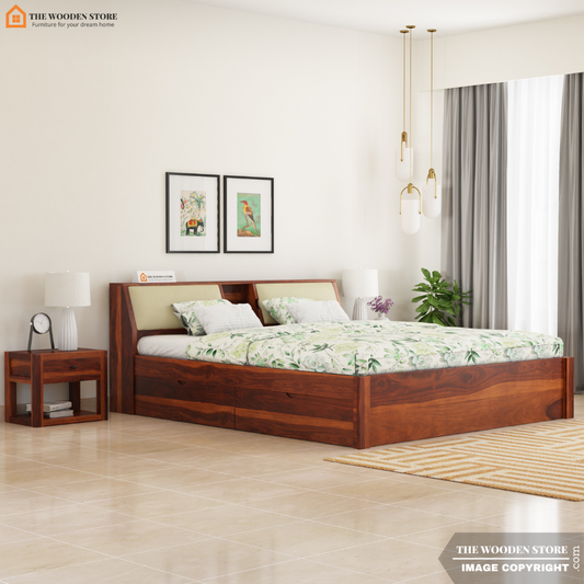 Walker Bed with Drawer Storage (King Size, Honey Finish)