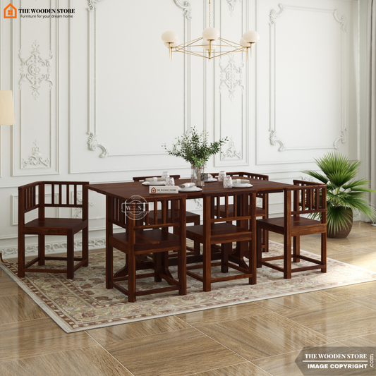 Carson 6 Seater Dining Table Set (Walnut Finish)