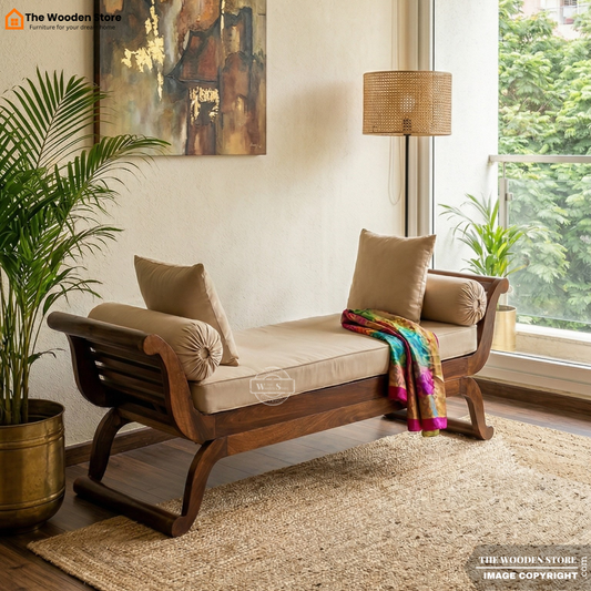 Krishna Recamier With Upholstery (Honey Finish)