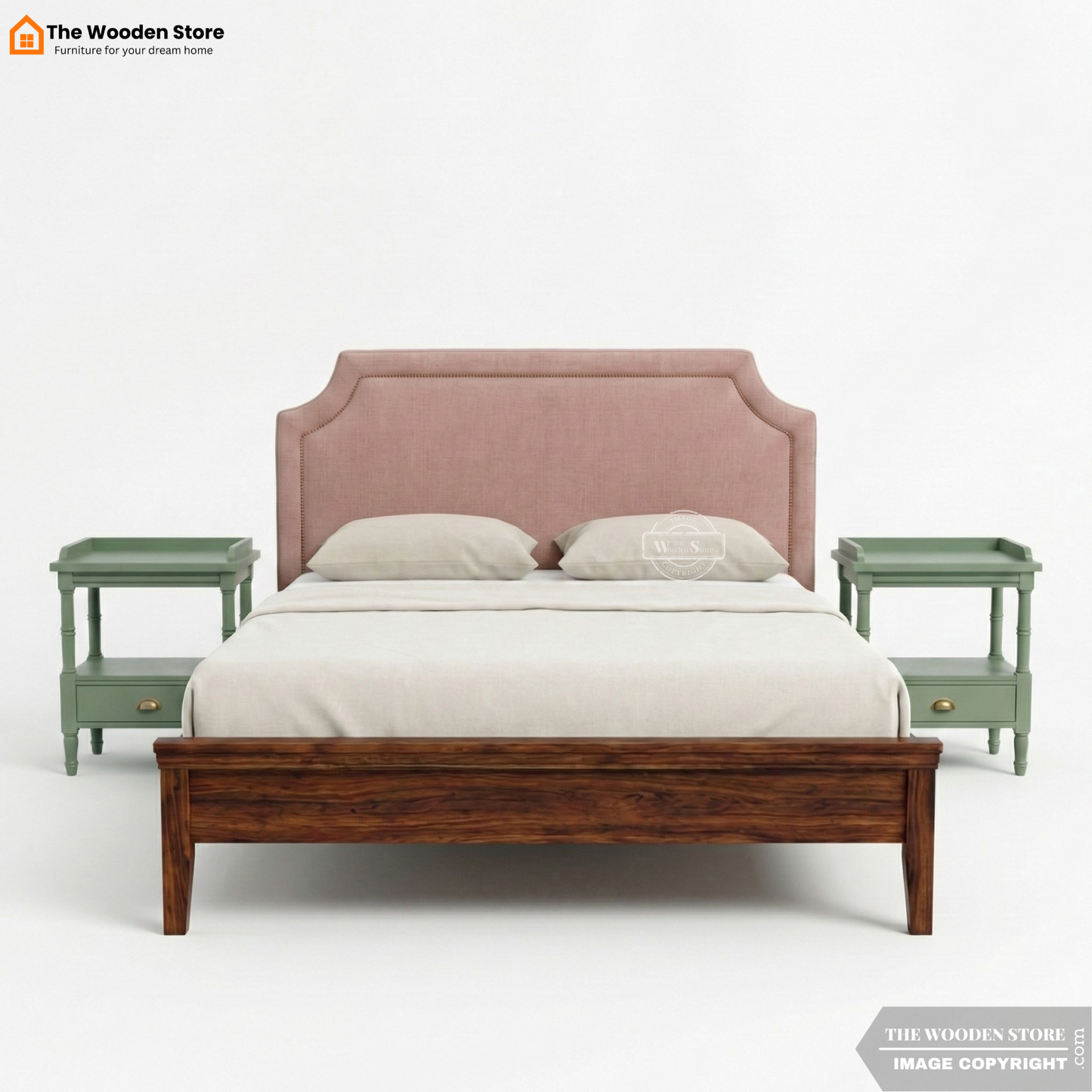 Roselle Upholstered Sheesham Bed without Storage (King Size, Honey Finish)